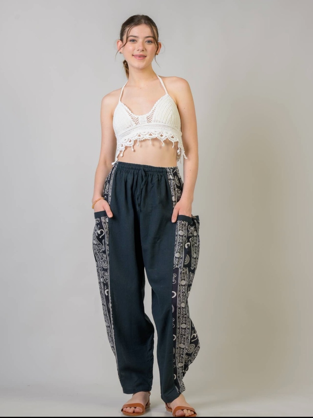 Rhea Eloquent Pattern Trousers, Cotton, Everyday Styling.  One Size